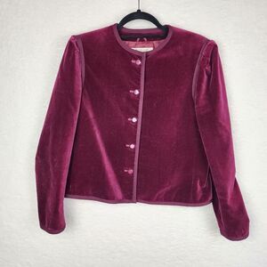 VTG Saks Fifth Ave Womens Velour Blazer Maroon Sz 8 90s Japan Witchy